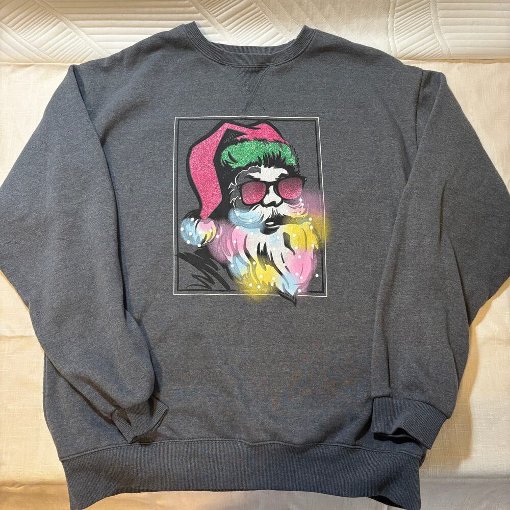 Live Outside the Limits Santa Christmas Sweatshirt Womens L Glitter Graphic